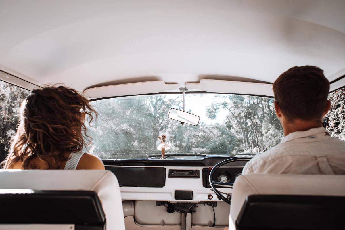 Couple in car driving 