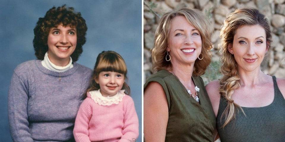 Before and after photos of a mom and daughter having their first and most recent professional photos taken