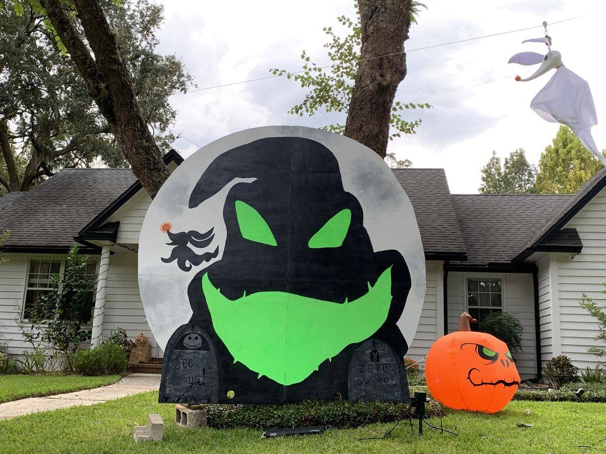 Oogie Boogie Halloween decoration giant sign on front lawn