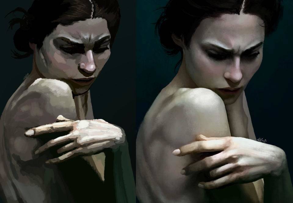 Two paintings of woman done four months apart