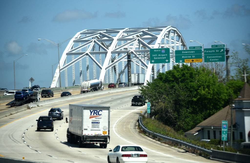 Interstate Highway 95 crosses a bridge with access to Savannah International Airport in Savannah, Georgia