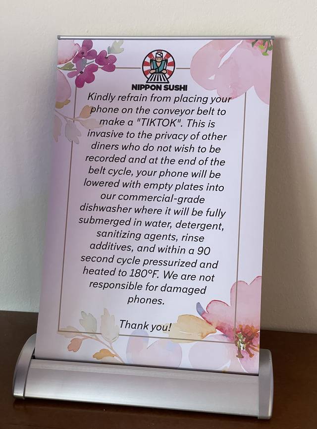 No Tik Tok videos sushi restaurant sign