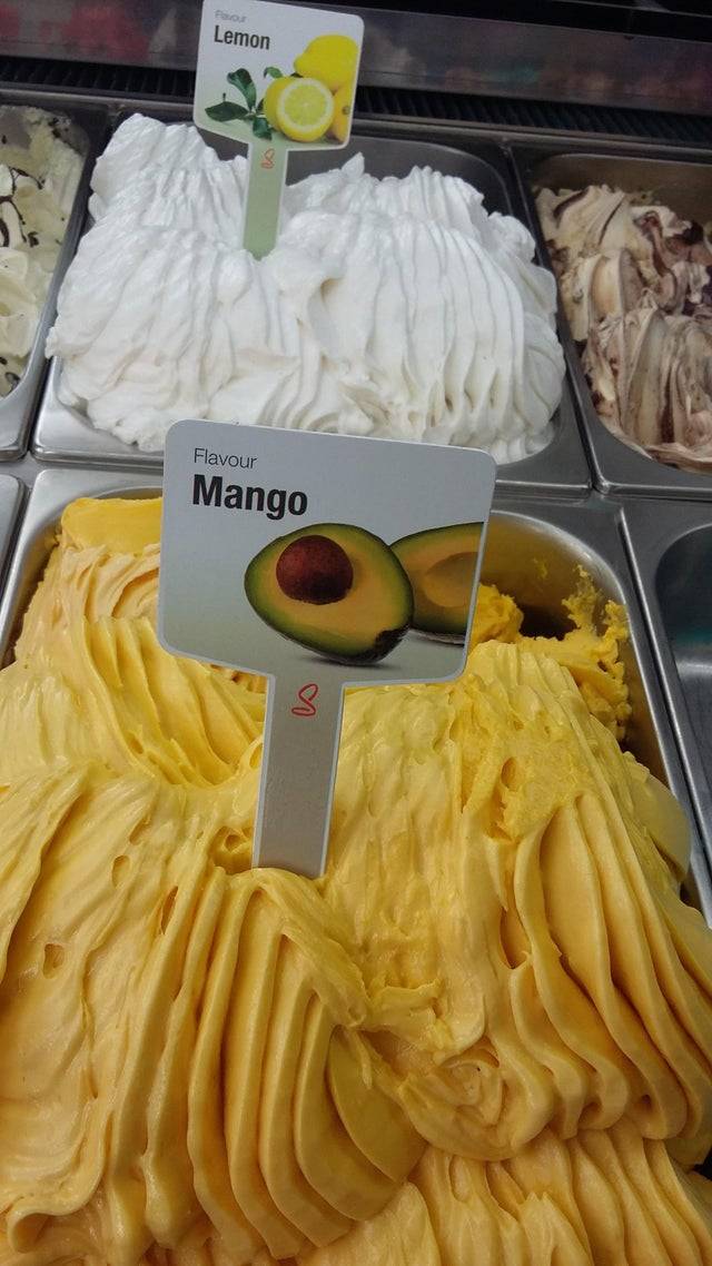 avocado on mango ice cream sign