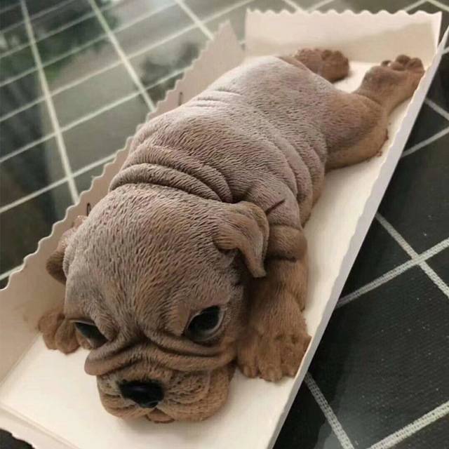 ice cream cake that resembles bulldog puppy