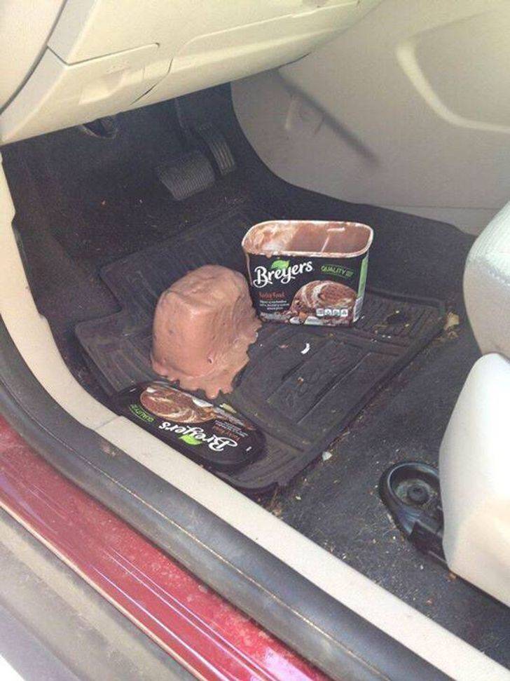 ice cream on the floor of the car