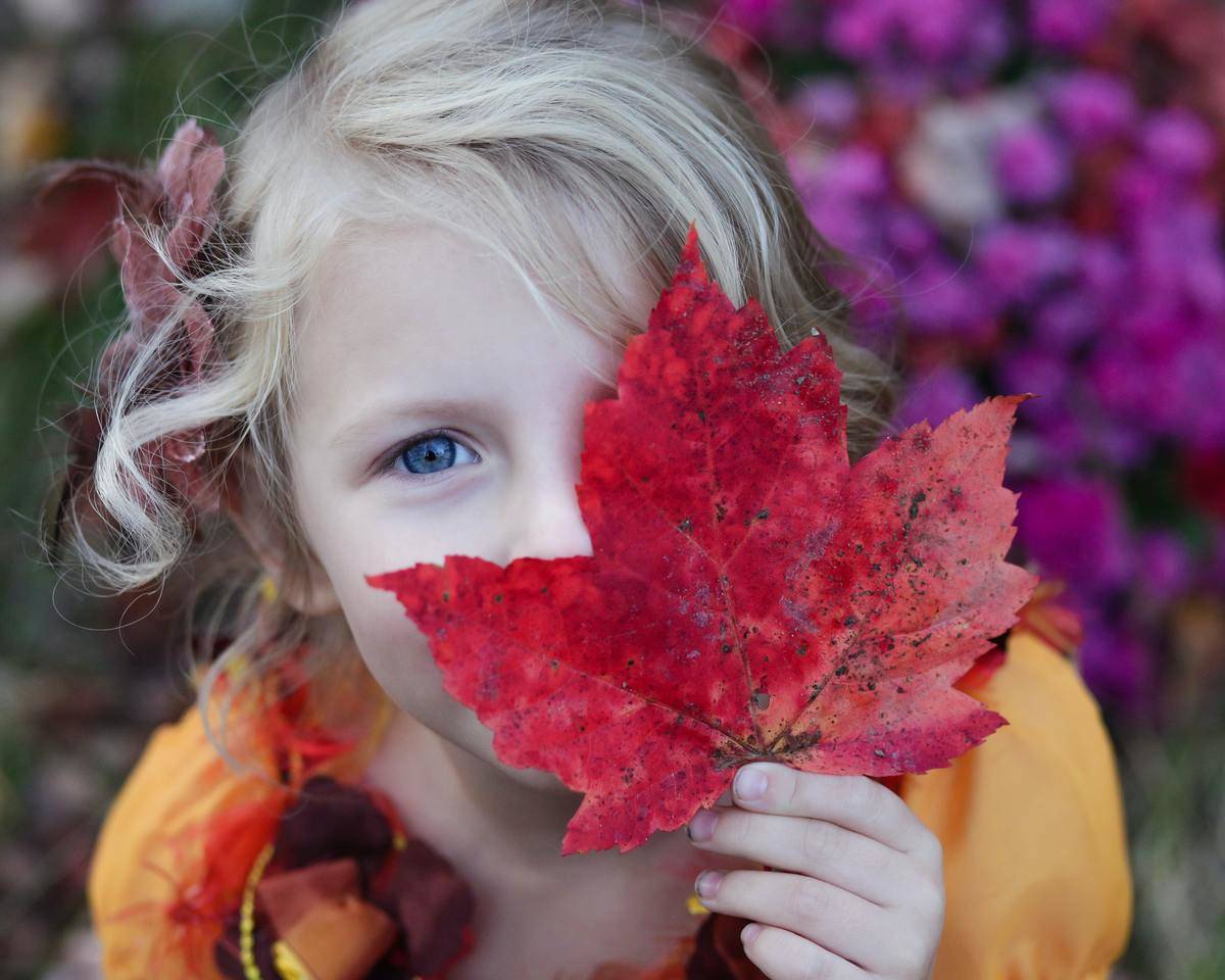 kid holding leaf