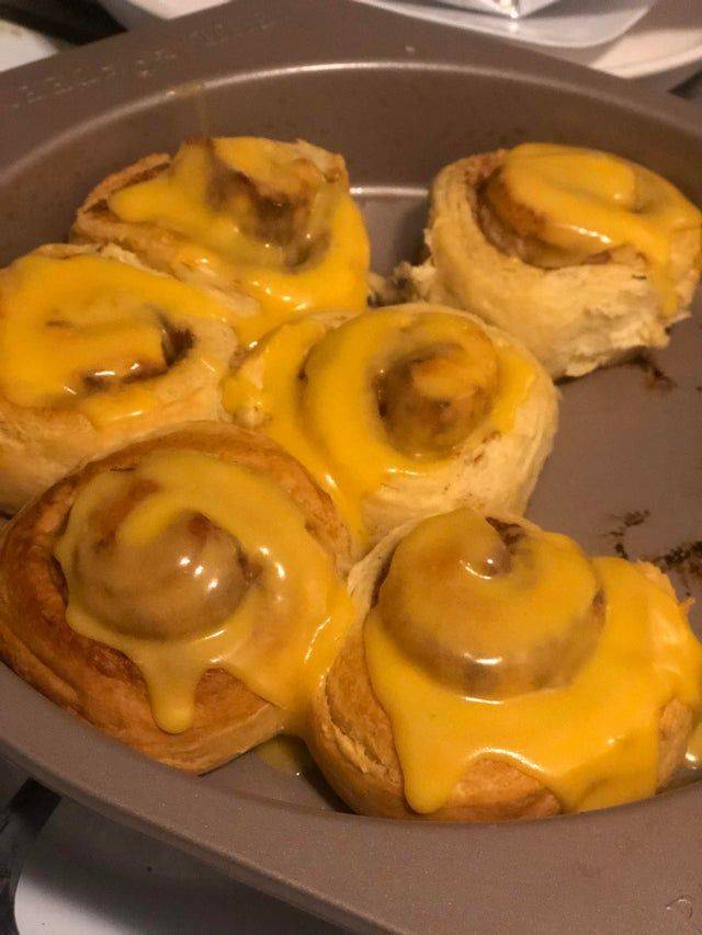nacho cheese on one of the rolls
