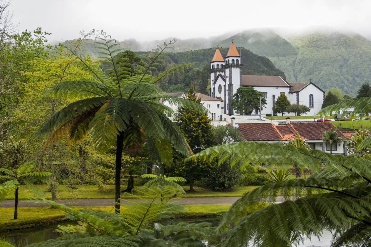 View of the church from the Terra Nostra Botanical Gardens...