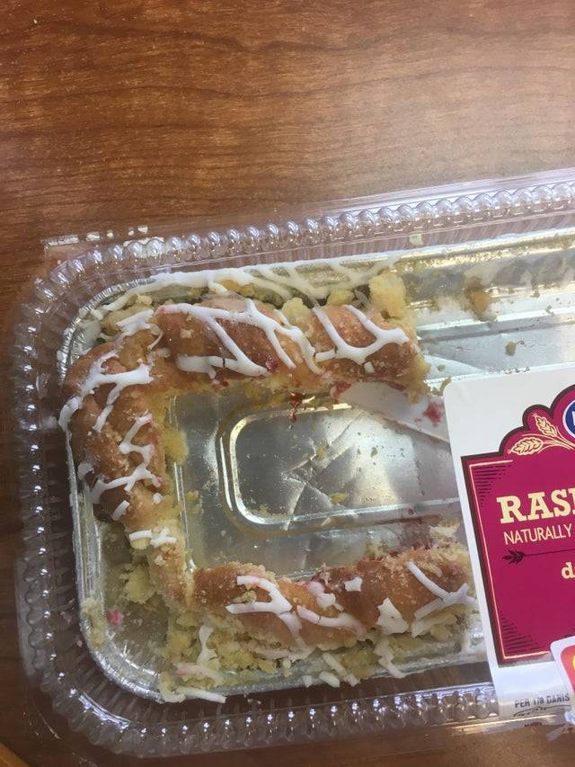Danish with jelly center gone, only crust remaining