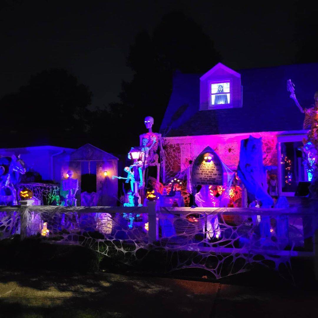 Glowing Halloween house at night