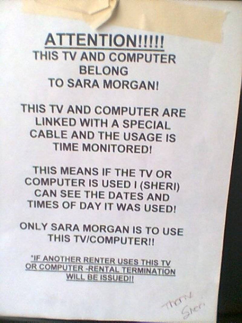 Letter about TV usage for one person only, monitored by landlord