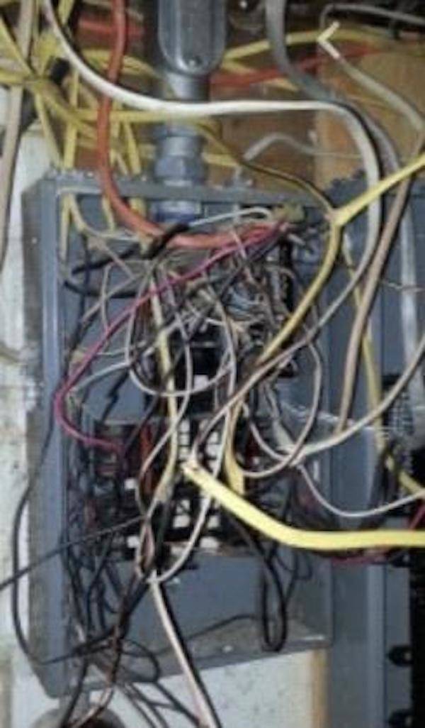 Electrical box with lots of tangled wires