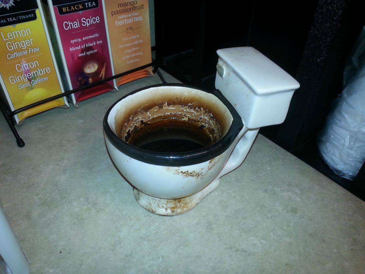 Toilet bowl coffee mug with stains