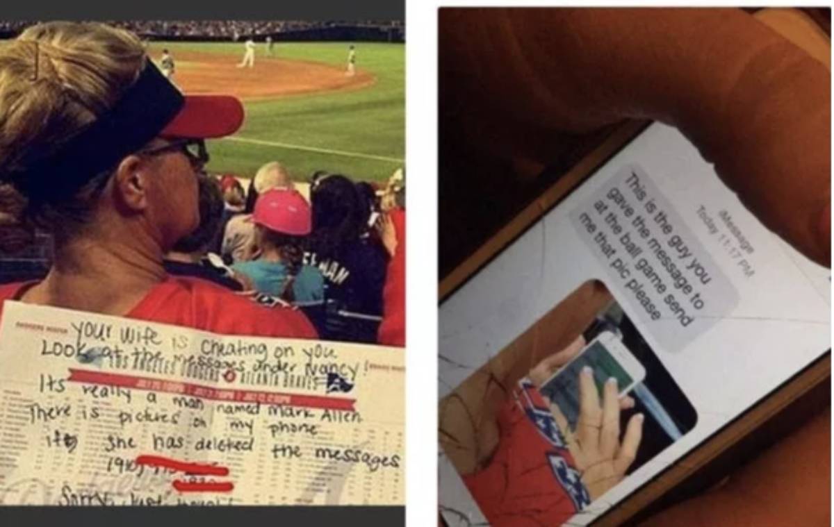 Woman cheating on her husband caught at ball game