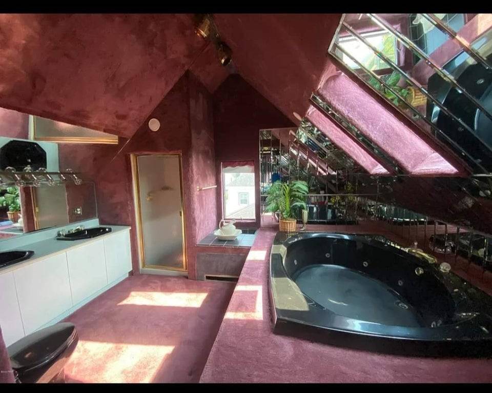 carpeted pink bathroom