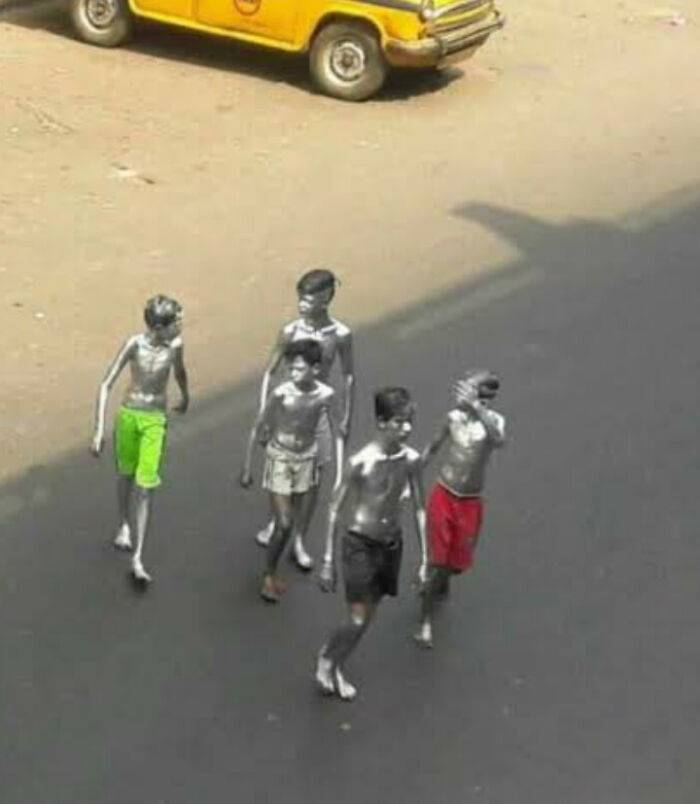 silver kids walking the street