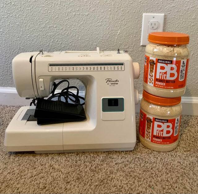 Sewing machine and powdered peanut butter.