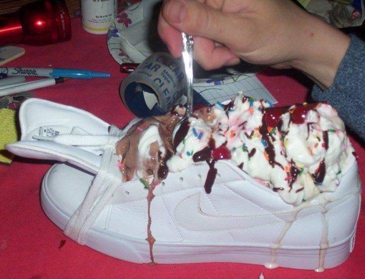 eating ice cream in a shoe