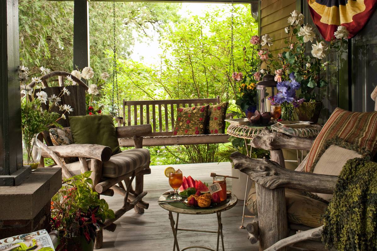 Rustic country porch at an Illinois inn