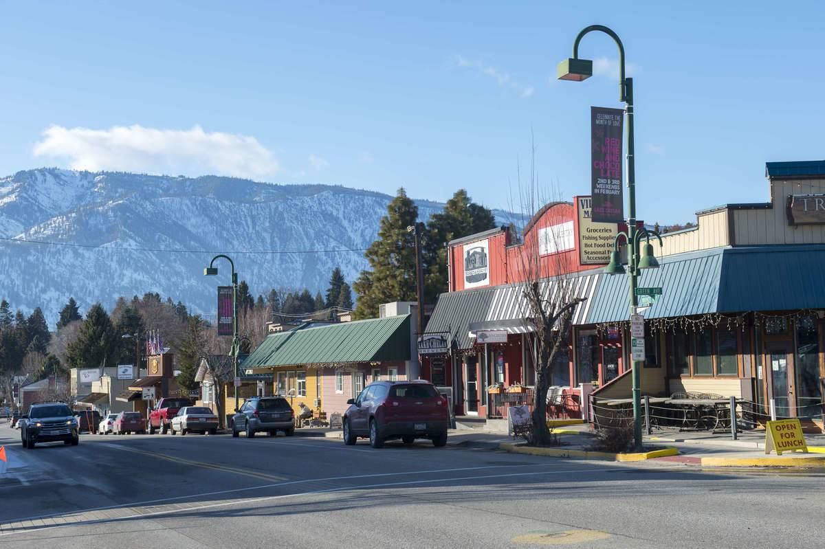 View of the main street in Manson on Lake Chelan in Eastern...