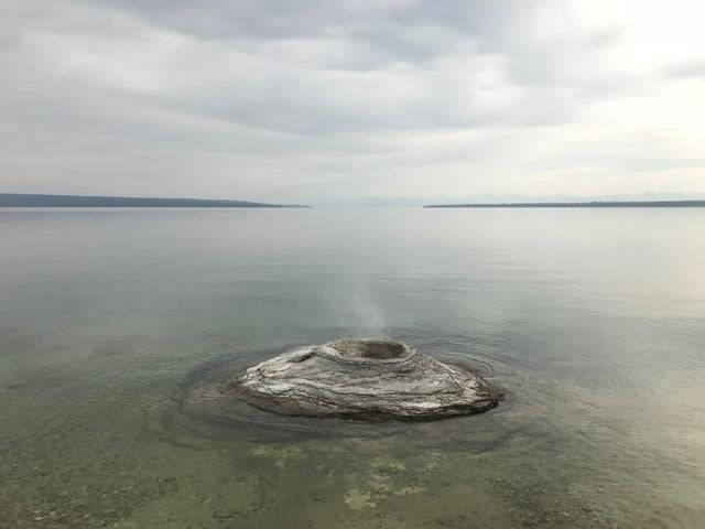 Hot spring in lake.