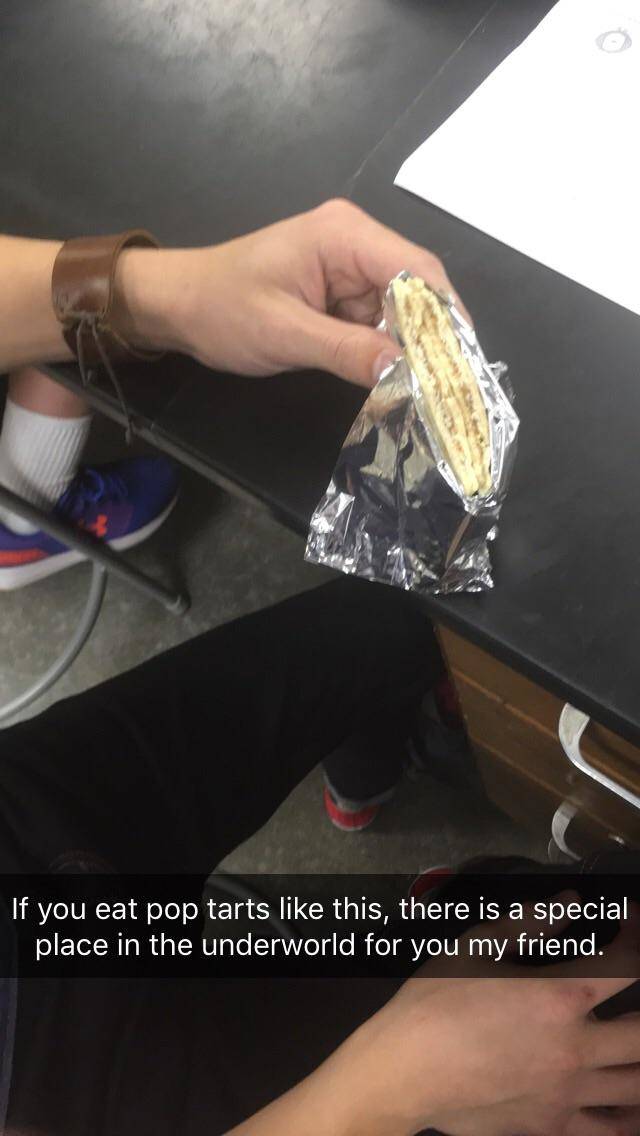 Snapchat of person eating Pop-Tarts in package