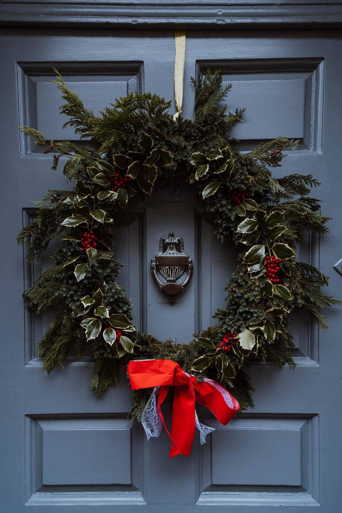 Wreath hanging on front door