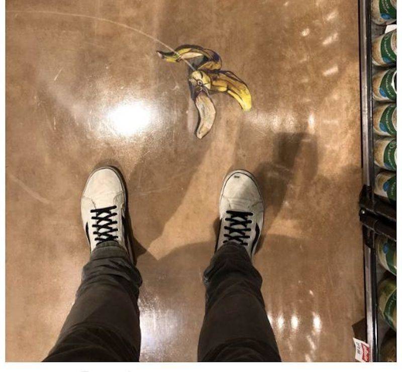 realistic banana painted on floor