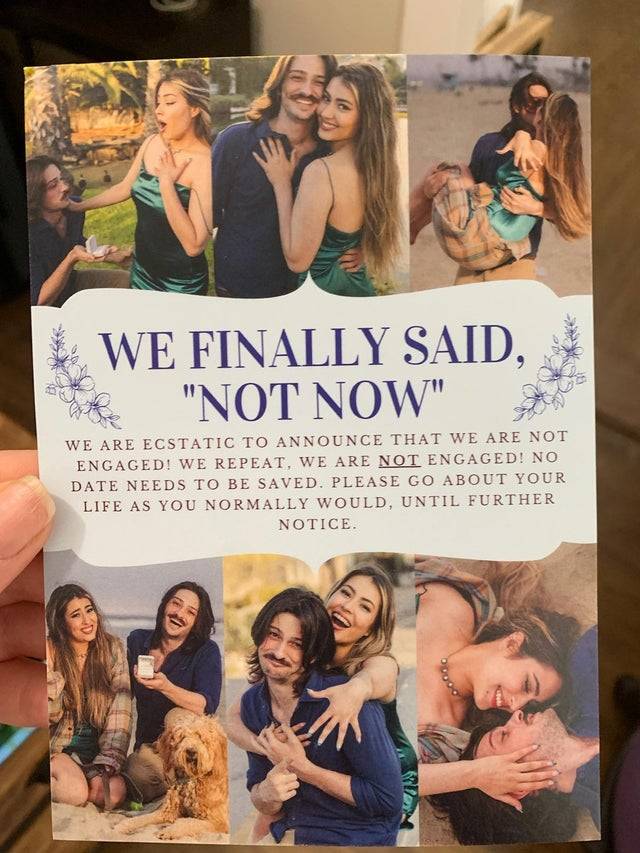 Non-engagement photo announcement mailed to friends