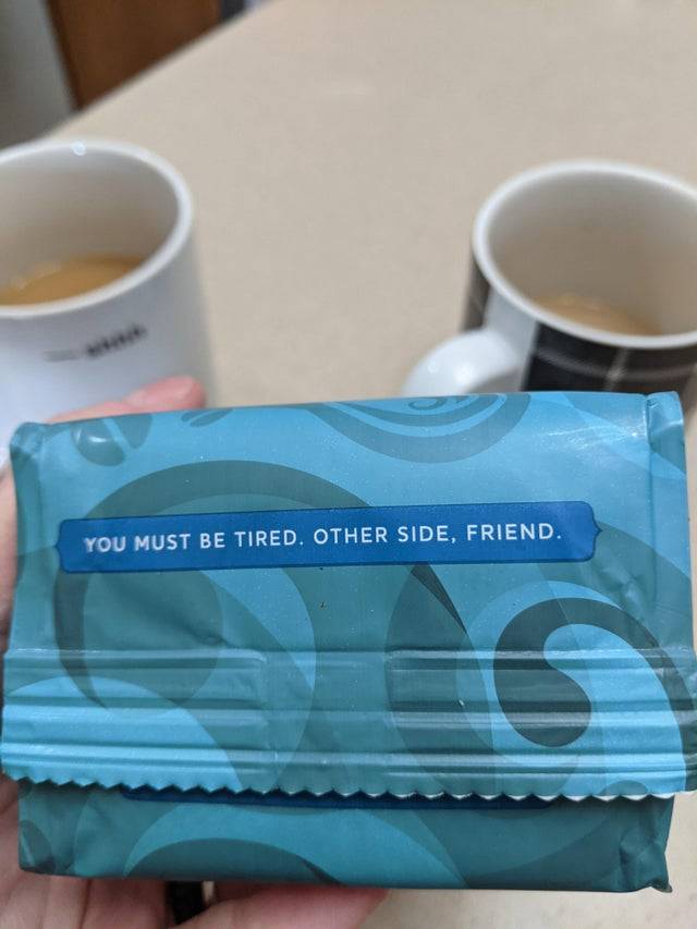 Coffee bag with writing on bag base that lets people know it's the bottom
