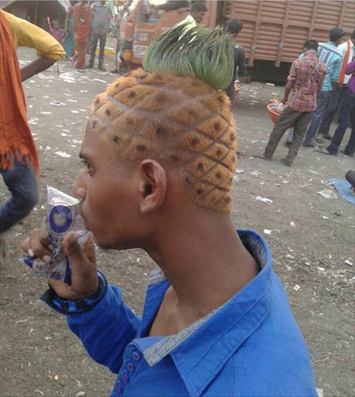 Pineapple shaved and dyed head on man