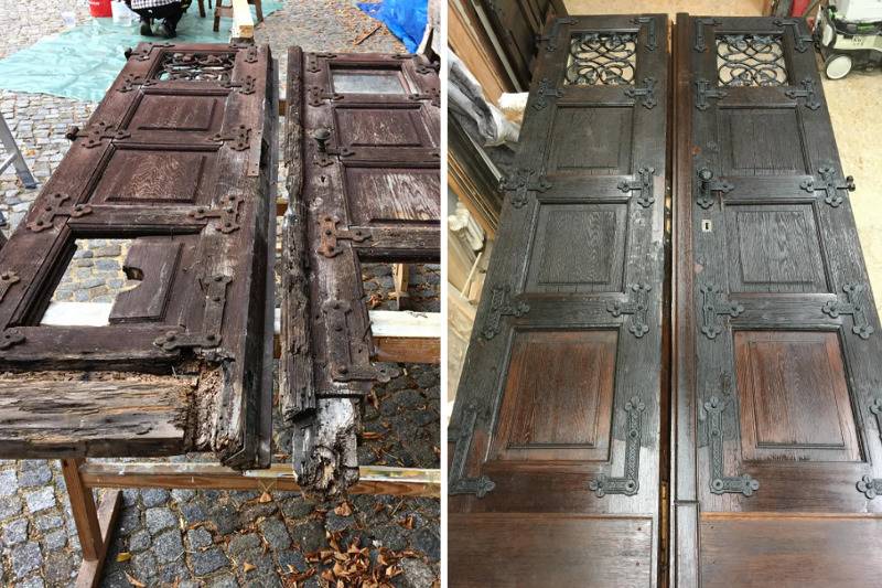 Restored century-old mausoleum doors
