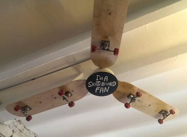 Ceiling fan made out of skateboards
