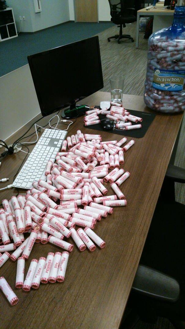 boss paid in pennies after losing bet