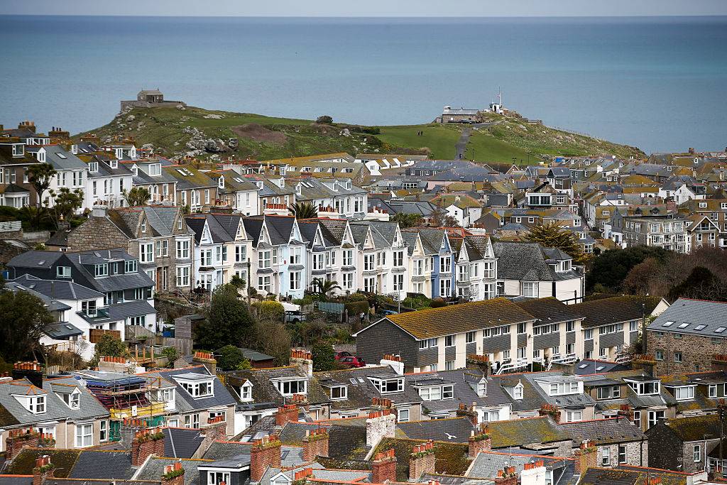 Properties are seen in the popular seaside resort of St Ives in Cornwall, England
