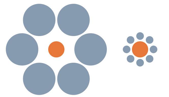 Blue circles with an orange one inside it.