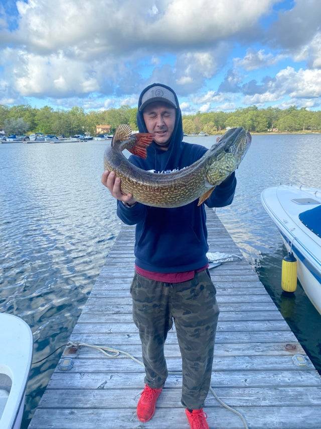 Fish flipping out of man's hands. 