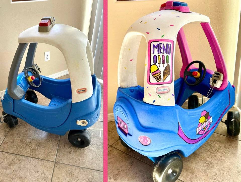 Fisher Price plastic kid's police car painted to look like ice cream truck