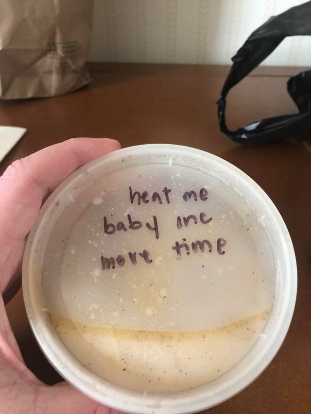 Ramen container with heating instructions in Brittany Spears lyrics. 