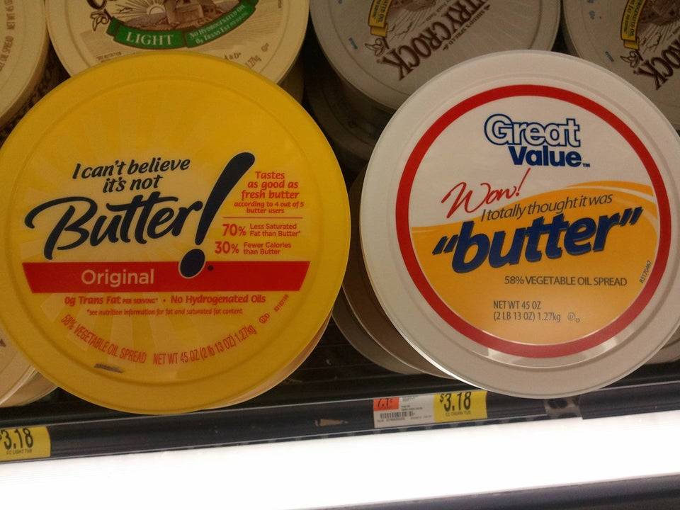 Off-brand margarine beside a name-brand