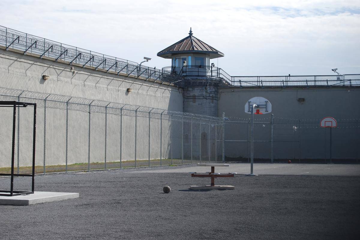 The outside yard of a penitentiary. 