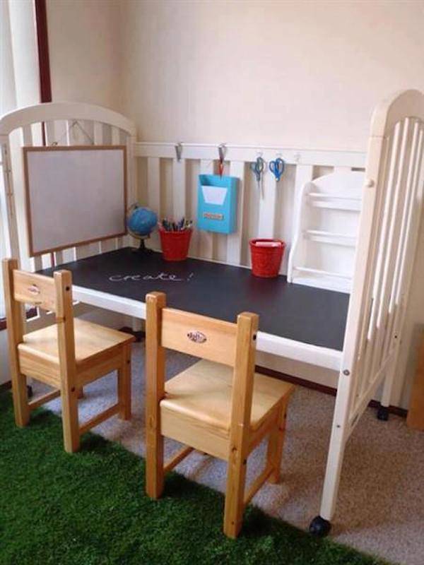 Baby crib turned into a desk