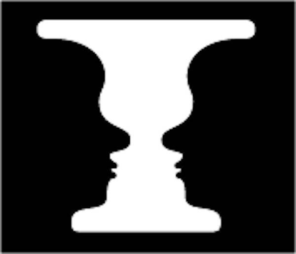 White vase that looks like two faces.