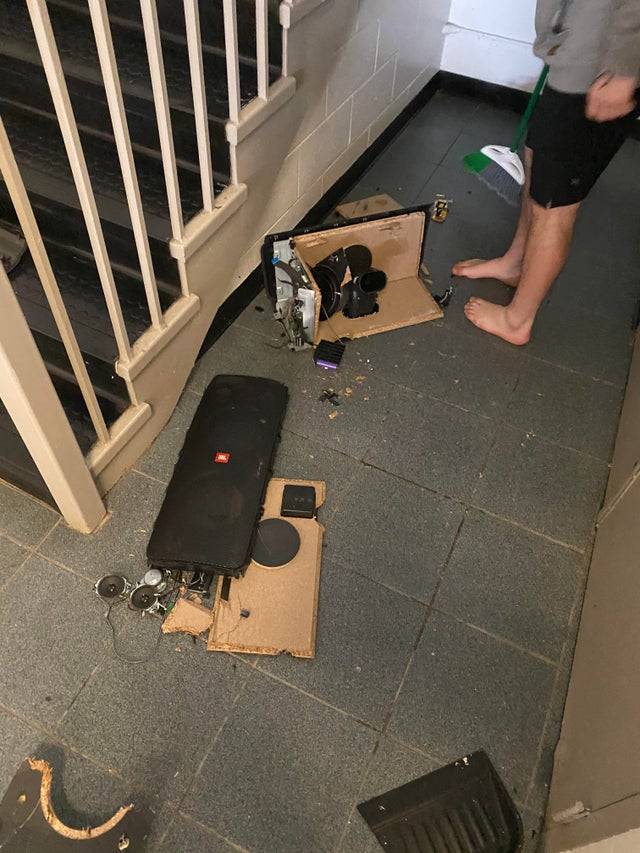 Speaker smashed on the ground. 