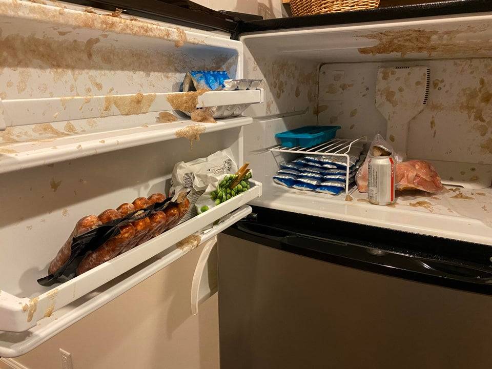 Freezer that a soda can has exploded in