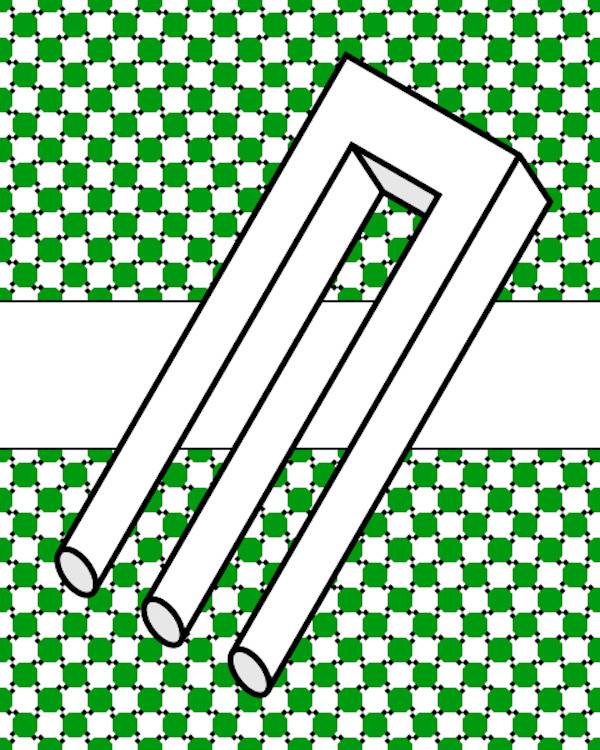 Fork drawing in the middle of a green and white checkered background.