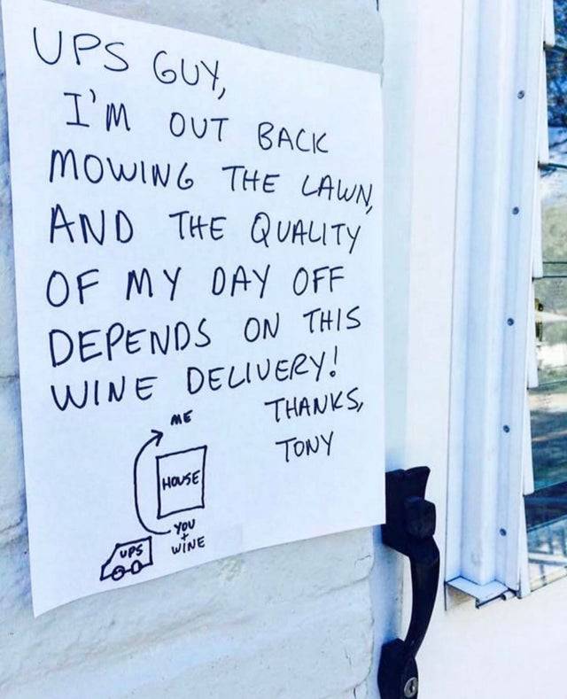 Note left on door for UPS delivery person 