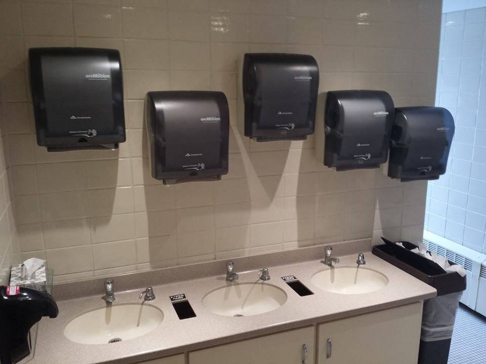 Paper towel dispensers that are not level.  