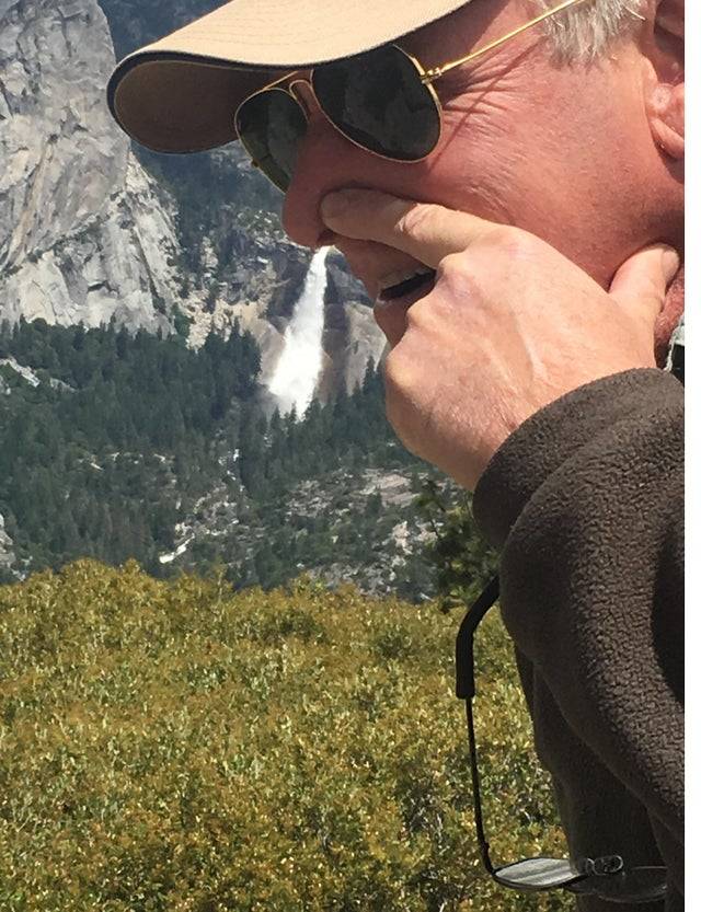 Waterfall looking like it is coming out of a man's nose