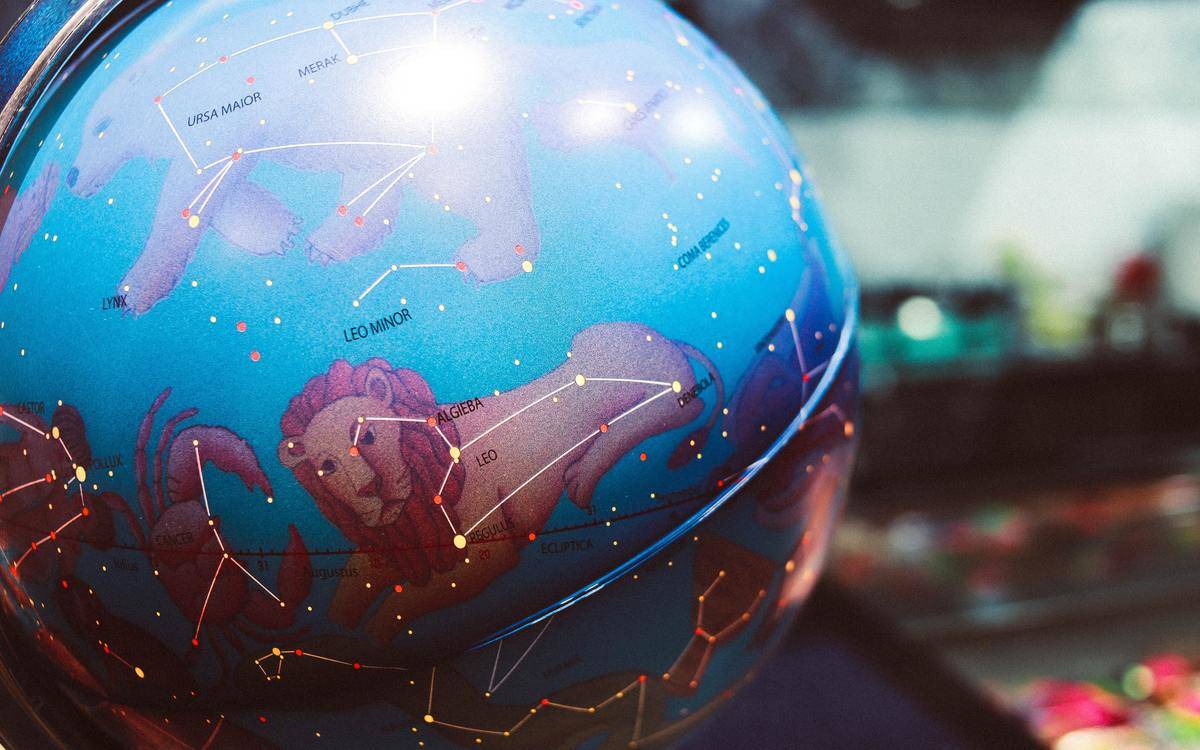 Zodiac globe with visible constellations mapped